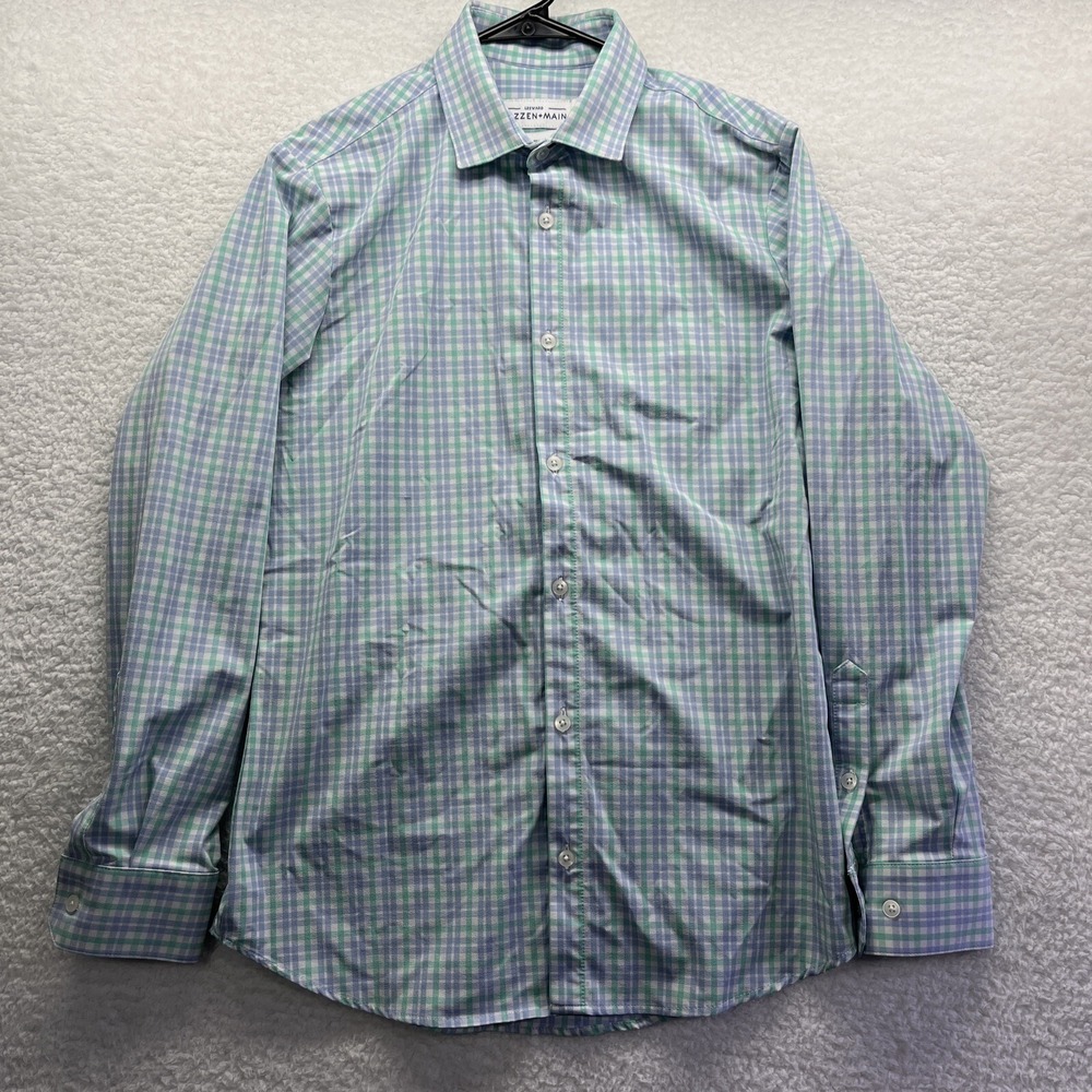 Mizzen+Main Shirt Mens Medium Multicolor Plaid Long Sleeve Trim Fit Dress Up Fit